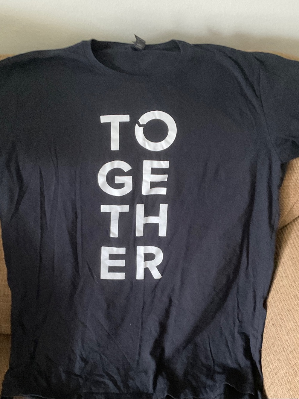 Anvil Black T-Shirt with White 'TOGETHER' Vertical Print
